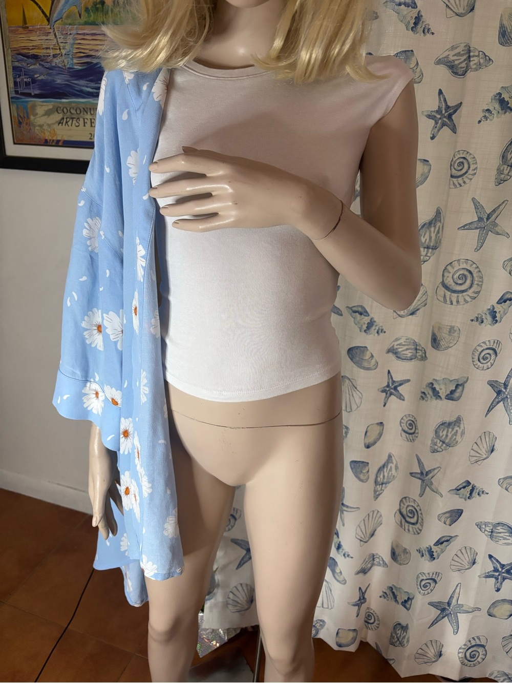 Stradivarius kimono light blue cute flowers & white sexy top from Zaraexcellent